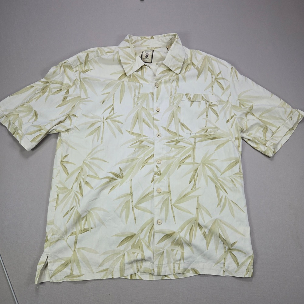 Jamaica Jaxx‎ Mens Large Silk Hawaiian Shirt Bamboo Print Short Sleeve Button Up